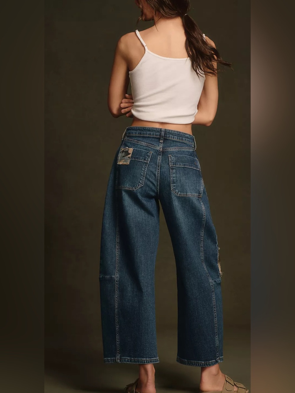 Anthropologie Pilcro Heritage Curve Barrel Jeans Camo Patchwork 27 T - Picture 2 of 11